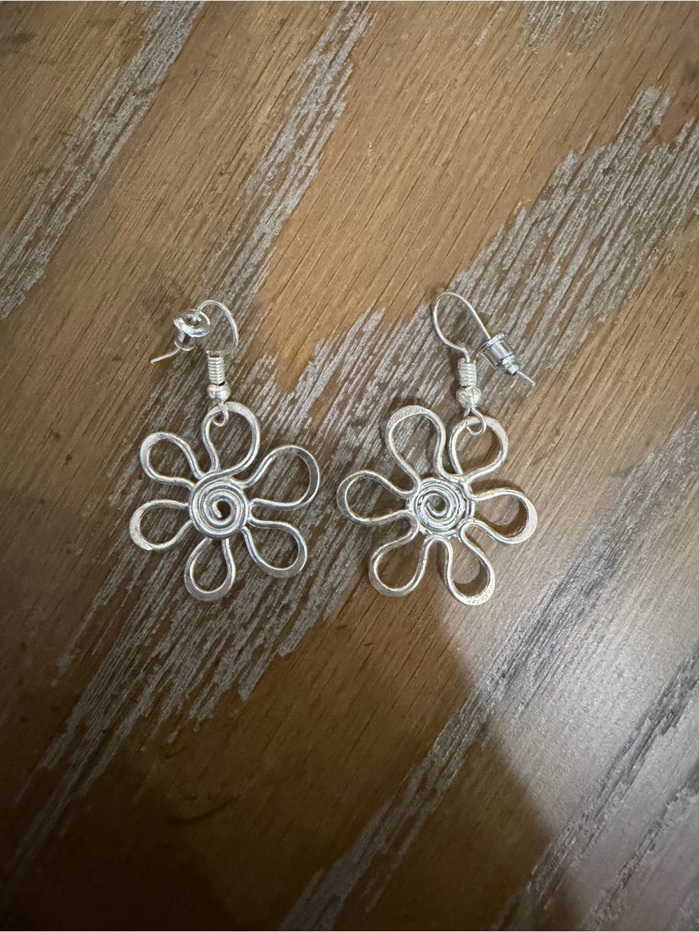 Silver Flower Loop Dangle Earrings